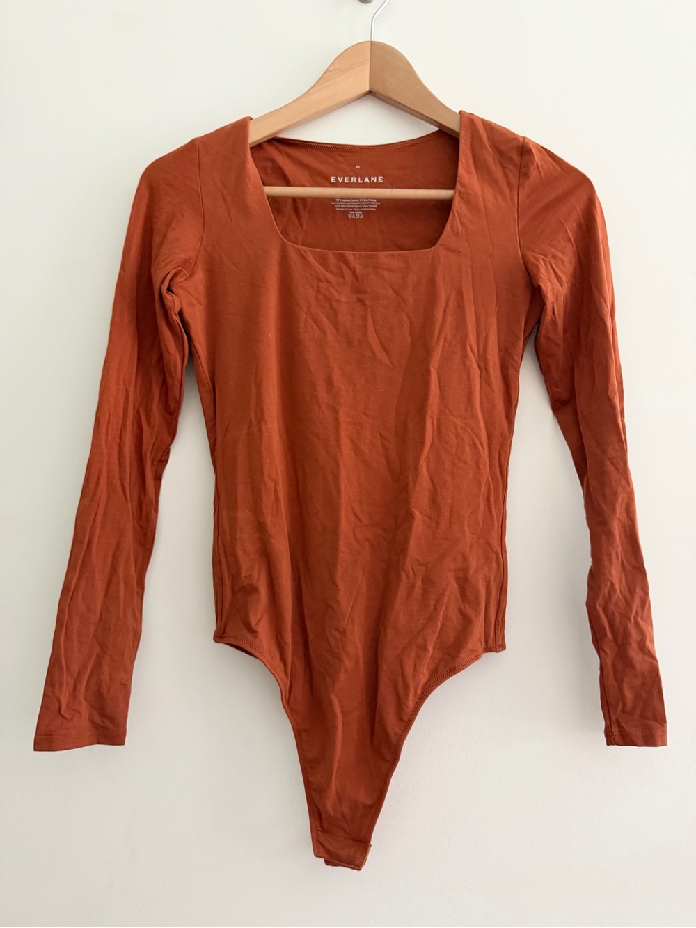 Everlane Women’s Long Sleeve Square Neck Bodysuit in Rust XS Layering